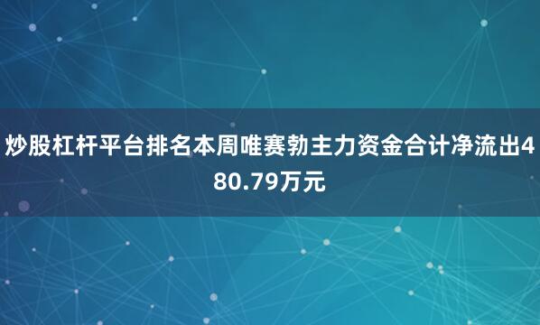 炒股杠杆平台排名本周唯赛勃主力资金合计净流出480.79万元